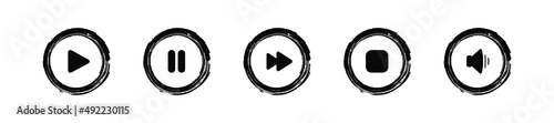 Grunge play music vector icon.