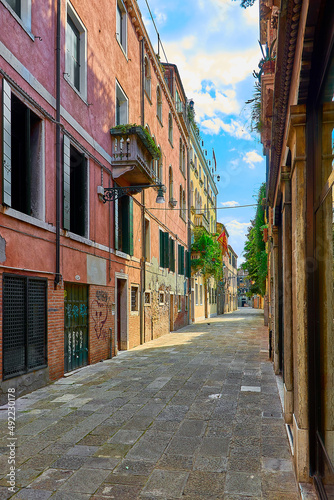 Colorful street in Burano  near Venice  Italy.