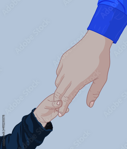 Ilustracion vector de manos de padre e hijo tomados de la mano a mano alzada vectorial minimalista