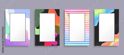 Frames collection design, set of frameworks with prints lines and blots, designed objects, vector illustration isolated on grey background