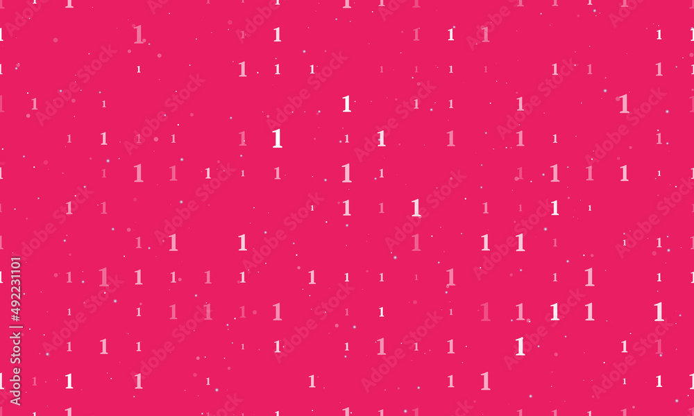 Seamless background pattern of evenly spaced white number one symbols of different sizes and opacity. Vector illustration on pink background with stars Seamless background pattern of evenly spaced white number one symbols of different sizes and opacity. Vector illustration on pink background with stars