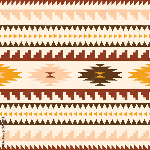 Hand Drawn Earthy Tones Tribal Vector Seamless Pattern. Navajo Graphic Print. Aztec Geometric Background. Ethnic Boho Eye Dazzler Design perfect for Textiles, Fabric