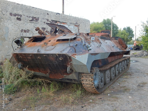 burnt out military armored infantry vehicle