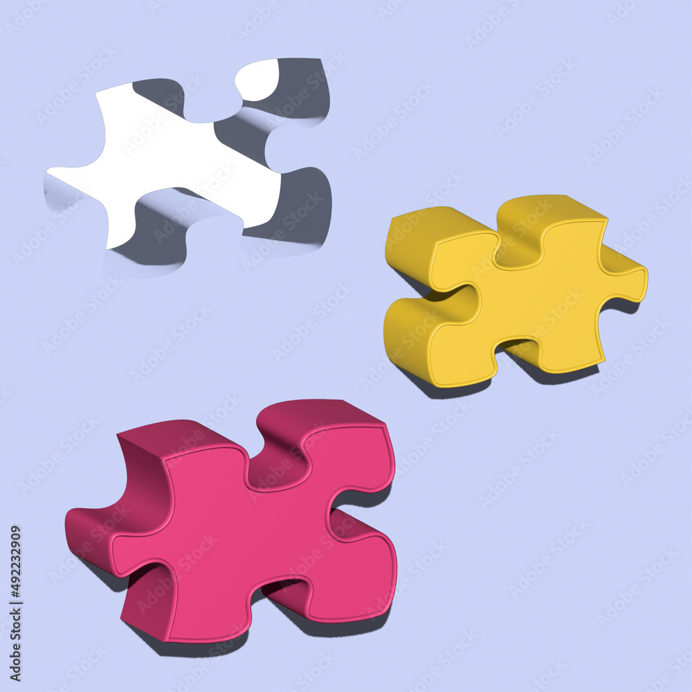 3D puzzle pieces on blue background. Problem solving, business concept. 3D puzzle pieces on blue background. Problem solving, business concept.