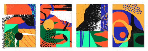 Set of trendy social media templates with abstract organic shapes composition in contemporary collage minimal style