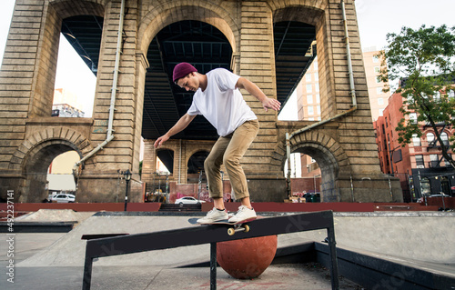 Skater training in a skate park in New York