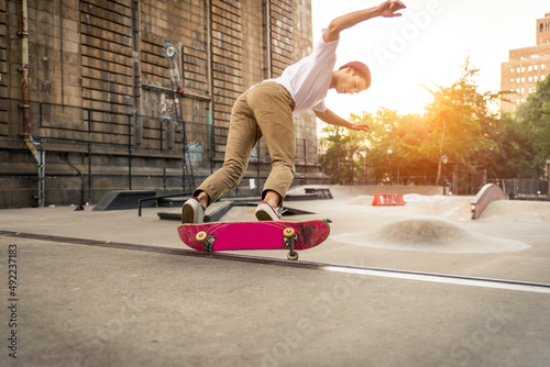 Skater training in a skate park in New York