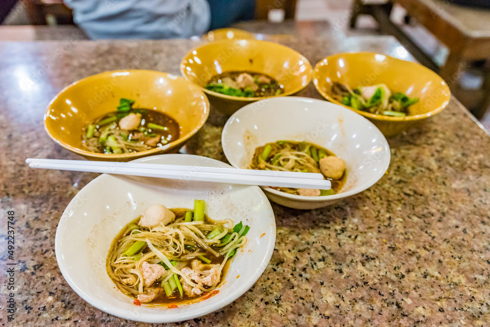 Boat noodles, a Thai style noodle dish with strong flavor. Boat noodles, a Thai style noodle dish with strong flavor.