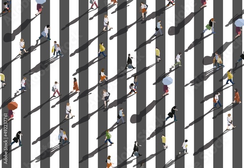 Obraz na plátne people crossing street illustration, busy crosswalk