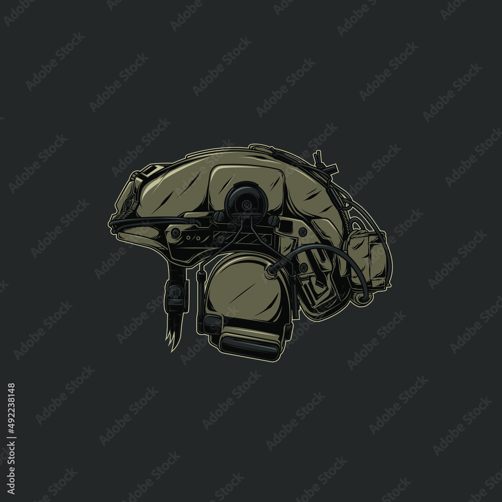 tactical helmet side, with dark gray background Stock Vector | Adobe Stock