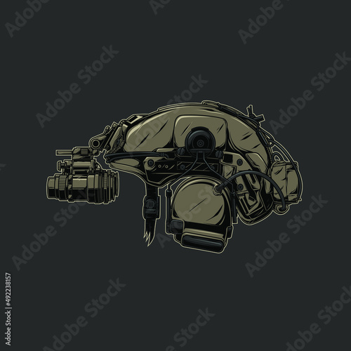 tactical helmet and nvg in the dak gray beground