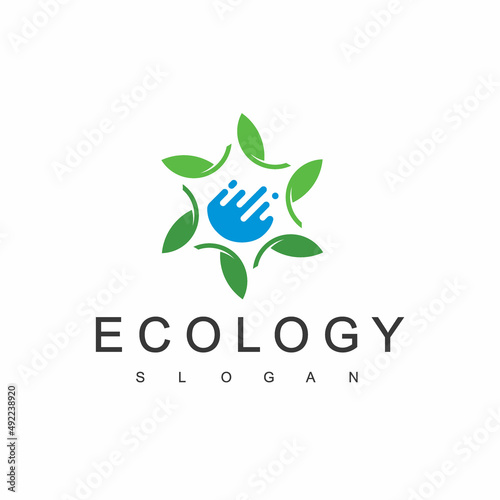 Water Leaf Ecology Logo Design Template