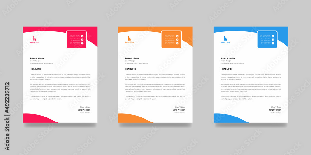 Letterhead template design with three colors for your company project vector illustrator