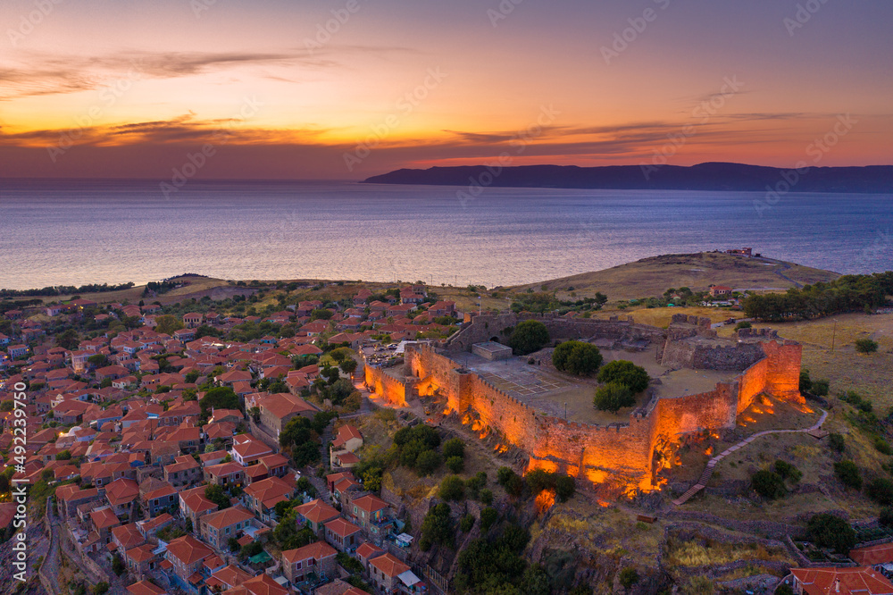 Famous old town of Molyvos, Lesvos island, Greece.