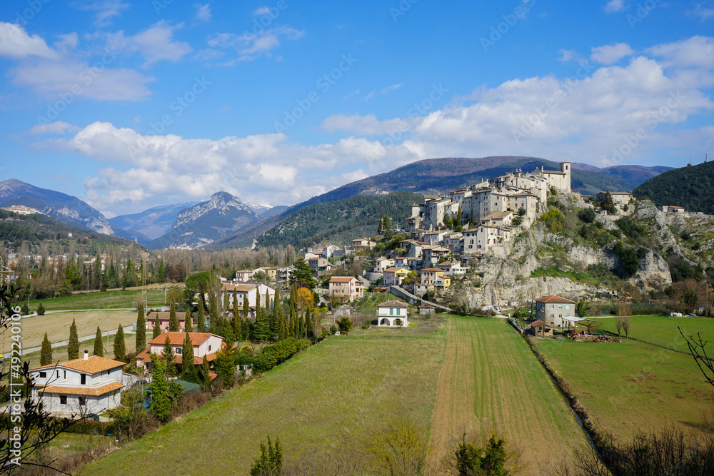 Fototapeta premium Casteldilago view in a trekking winter day, Arrone, Terni, Valnerina, Umbria, Italy
