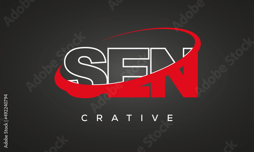 SEN creative letters logo with 360 symbol vector art template design	