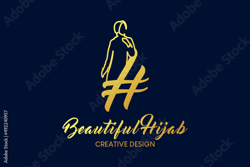 Hijab boutique logo design with the concept of a woman wearing a hijab in a silhouette combined with the letter h. Hijab fashion logo vector illustration.