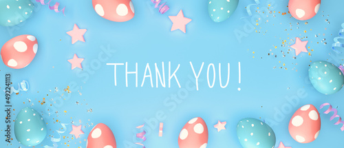 Thank you message with Easter eggs with spring holiday pastel colors photo