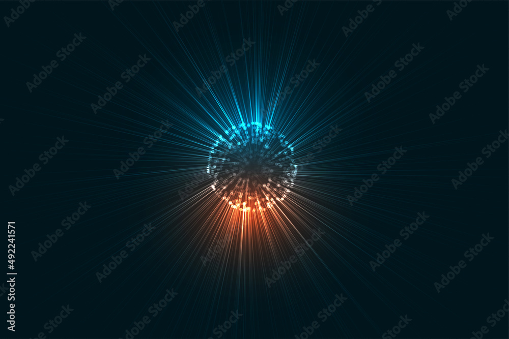 3d digital sphere with glowing light streak background