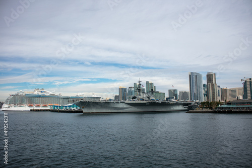 The San Diego, California, Embarcadero with the USS Midway Moored and the Downtown Skylin © Gary Peplow