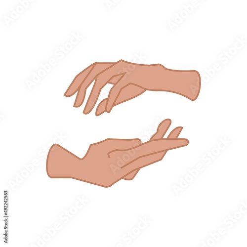 Two femal protecting hands Flat vector illustration on white background