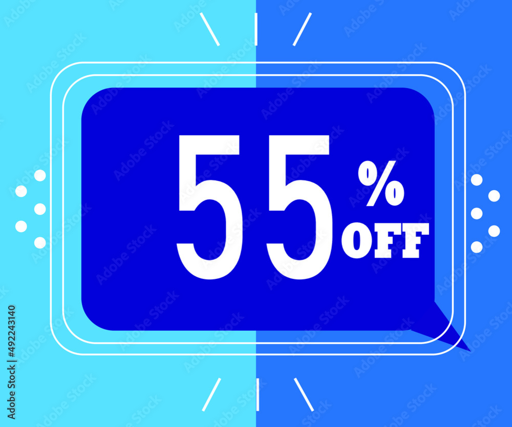 Sale banner for stores. 55% off. blue illustration Sale banner for stores. 55% off. blue illustration
