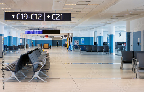 A Empty corridor at the international airport.
