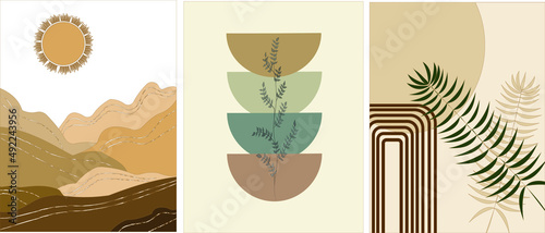 An abstract set of drawings with elements of nature in the boho style. It can be used in web design, for postcards and interior paintings.

