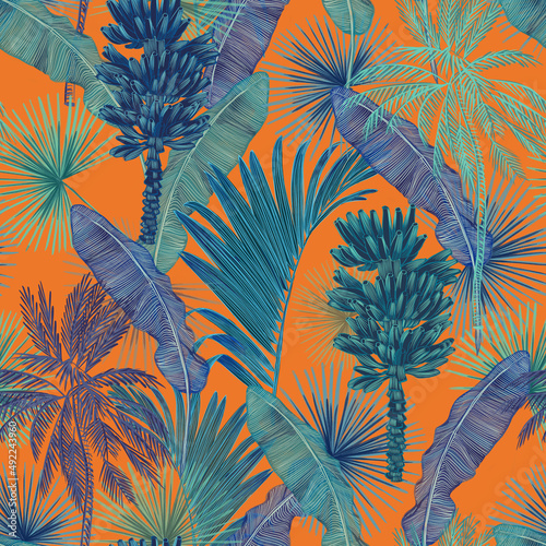 Seamless bright tropical vintage pattern in Chinese style. graphic design, surface design pattern, wallpaper, decor, textile design.