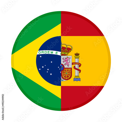 round icon with brazil and spain flags. vector illustration isolated on white background