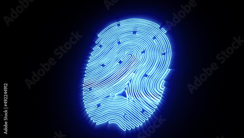 Fingerprint technological background animation on a black background.
