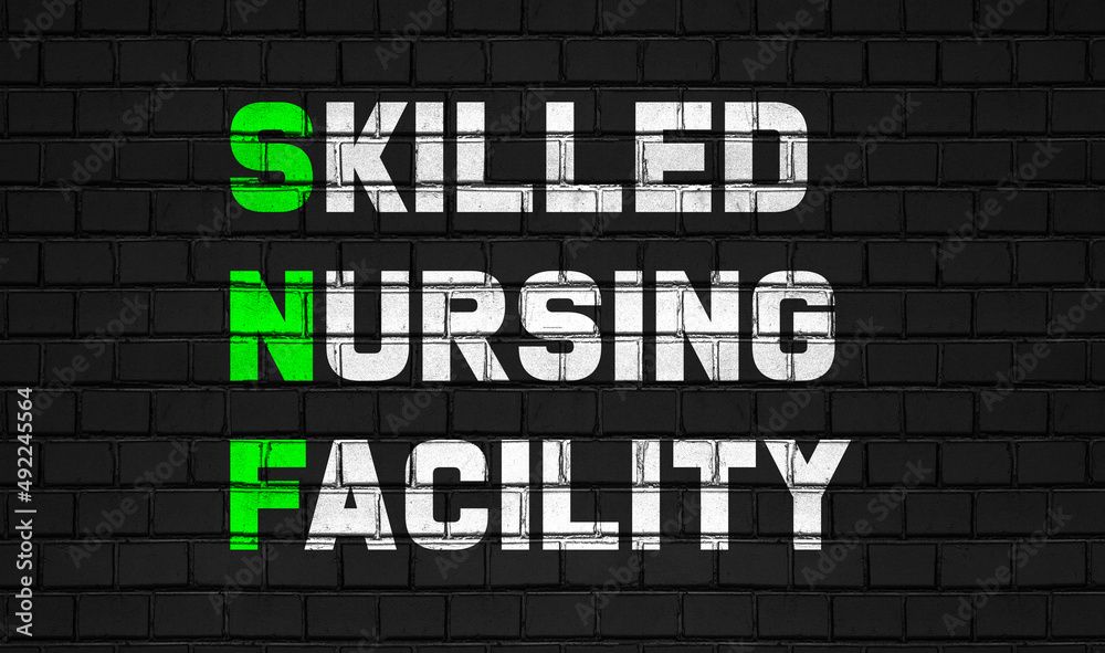Obraz premium Skilled nursing facility(SNF) concept,healthcare abbreviations on black wall