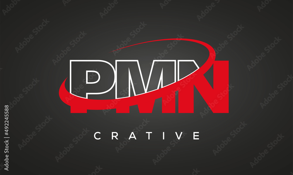 PMN creative letters logo with 360 symbol vector art template design