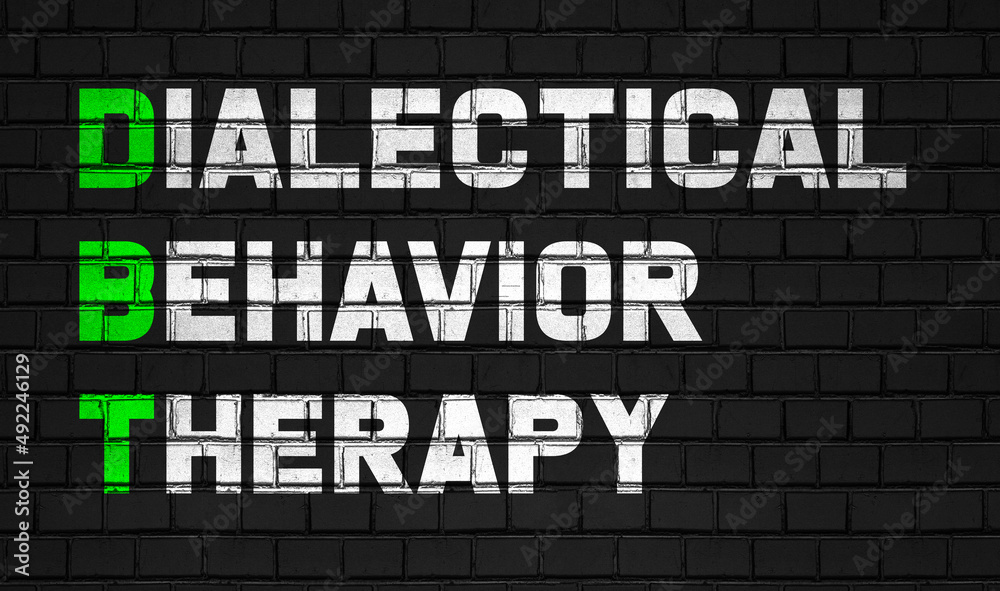dialectical behavior therapy (DBT) concept,healthcare abbreviations on black wall dialectical behavior therapy (DBT) concept,healthcare abbreviations on black wall