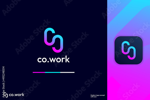 Modern Abstract Letter Shape C and O Logo Design Template With Icon