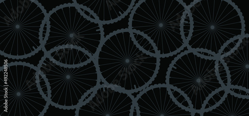 Cartoon cycling wheels line pattern. Sport icon. Cyclist wheel logo or pictogram. Cycling or bike rims symbol