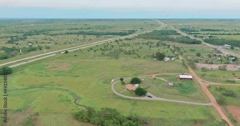 Panorama top view of original Route 66 roadbed near Clinton Oklahoma the historic its Route 66 designation in 1926. Panorama top view of original Route 66 roadbed near Clinton Oklahoma the historic its Route 66 designation in 1926.