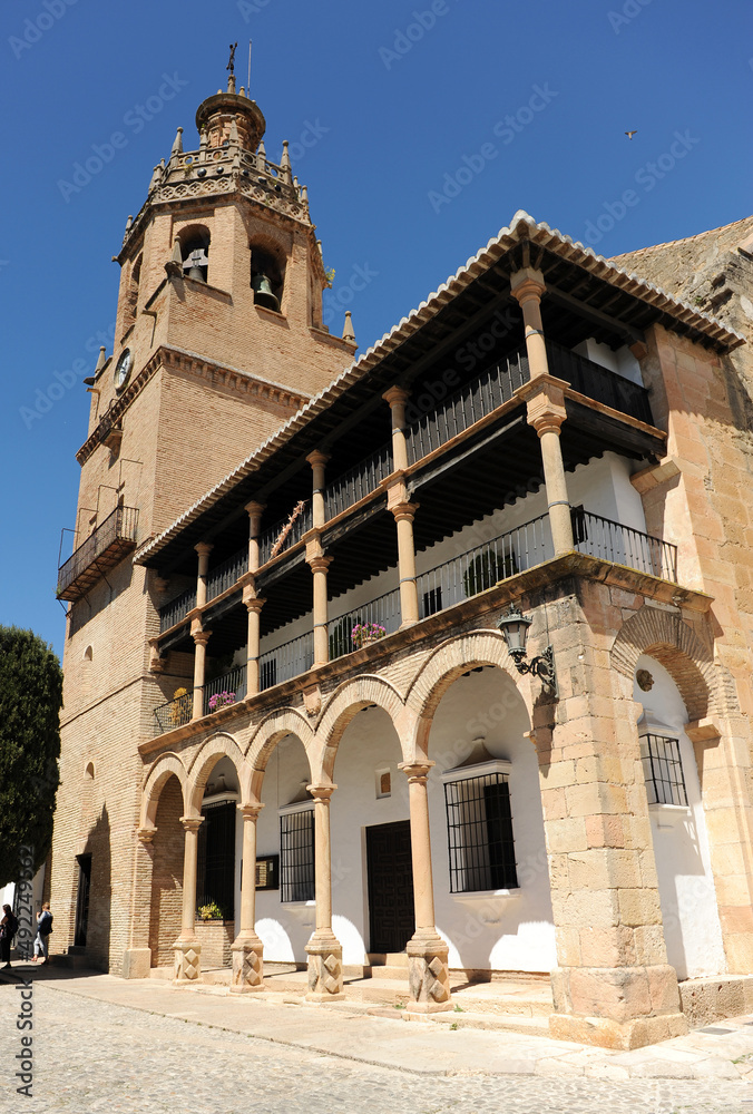 Fototapeta premium Collegiate Church of Santa Maria la Mayor in Ronda, Malaga province, Spain. Church located in Duquesa de Parcent Square