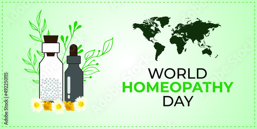 World Homeopathy Day. Homeopathy Doctors day. Template for background, banner, card, poster. vector illustration.