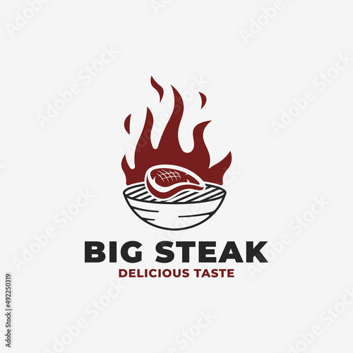 Barbecue steak beef grilled logo vector illustration design template. steak logo vector. grilled beef logo