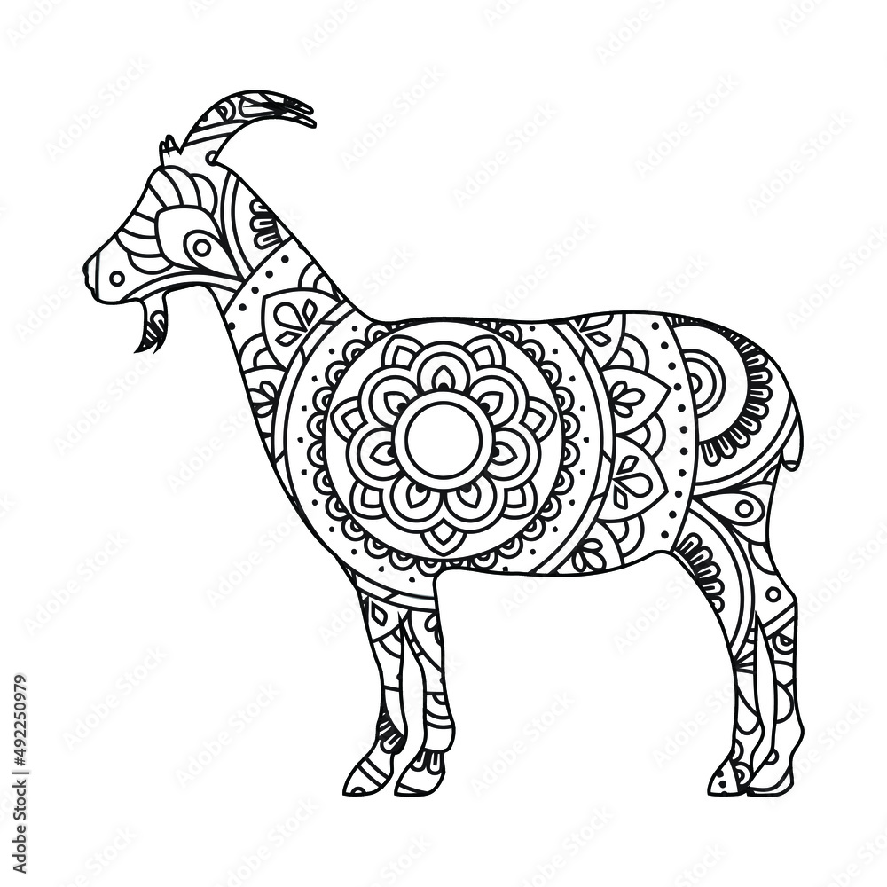 Goat mandala coloring page for kids Stock Vector | Adobe Stock