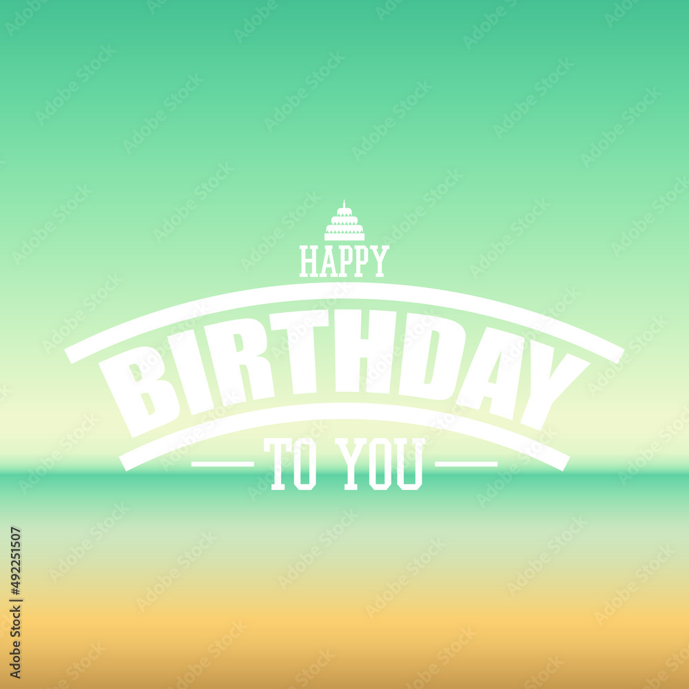 Vector background. Sky, clouds, cake. Beautiful inscription - happy birthday card