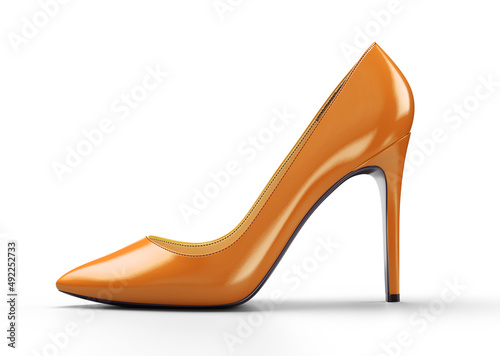 Orange women's shoes on a white background. 3D rendering illustration.