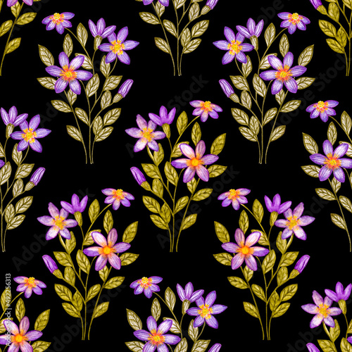 Wallpaper Mural  Purple flowers drawn with watercolor pencils.  Torontodigital.ca