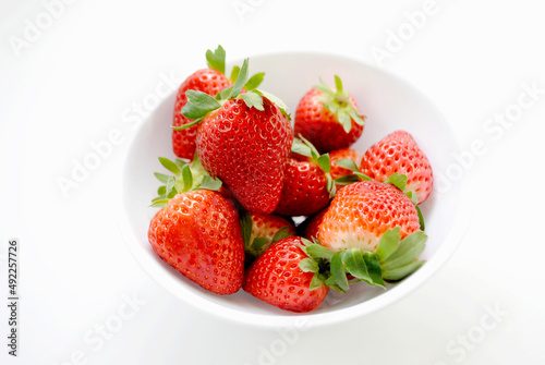 Fresh Organically Grown Strawberries in a White Bowl