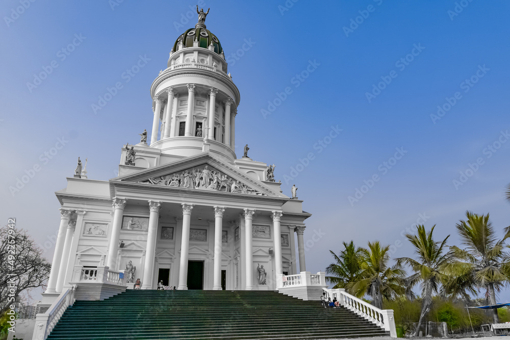 Christ the Redeemer Church at Kelambakkam, Chennai, Tamilnadu, South India Exclusive and Great Architecture Beautiful and Religious Scenario Image.