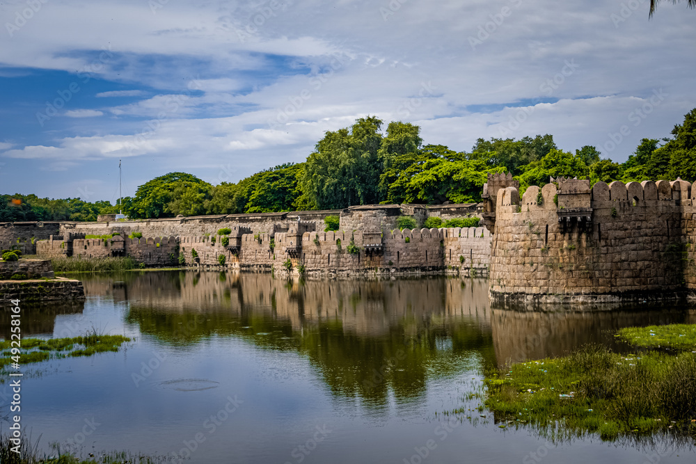 Vellore Fort is a large 16th-century fort situated in heart of the Vellore city, in the state of Tamil Nadu, It was built by Vijayanagara kings. The fort is known for its grand ramparts. ASI site.