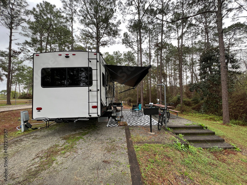 A campsite in the woods.
