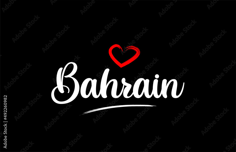 Bahrain country with love red heart on black background