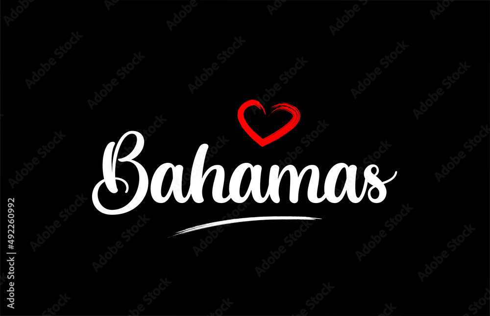 Bahamas country with love red heart on black background